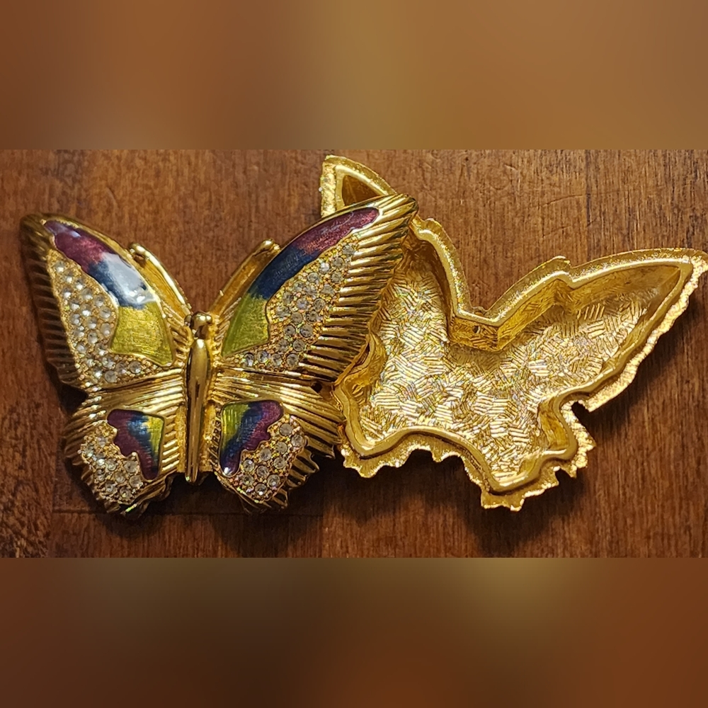 Vintage Signed Bob Mackie Jeweled Butterfly Trinket Box with Crystals